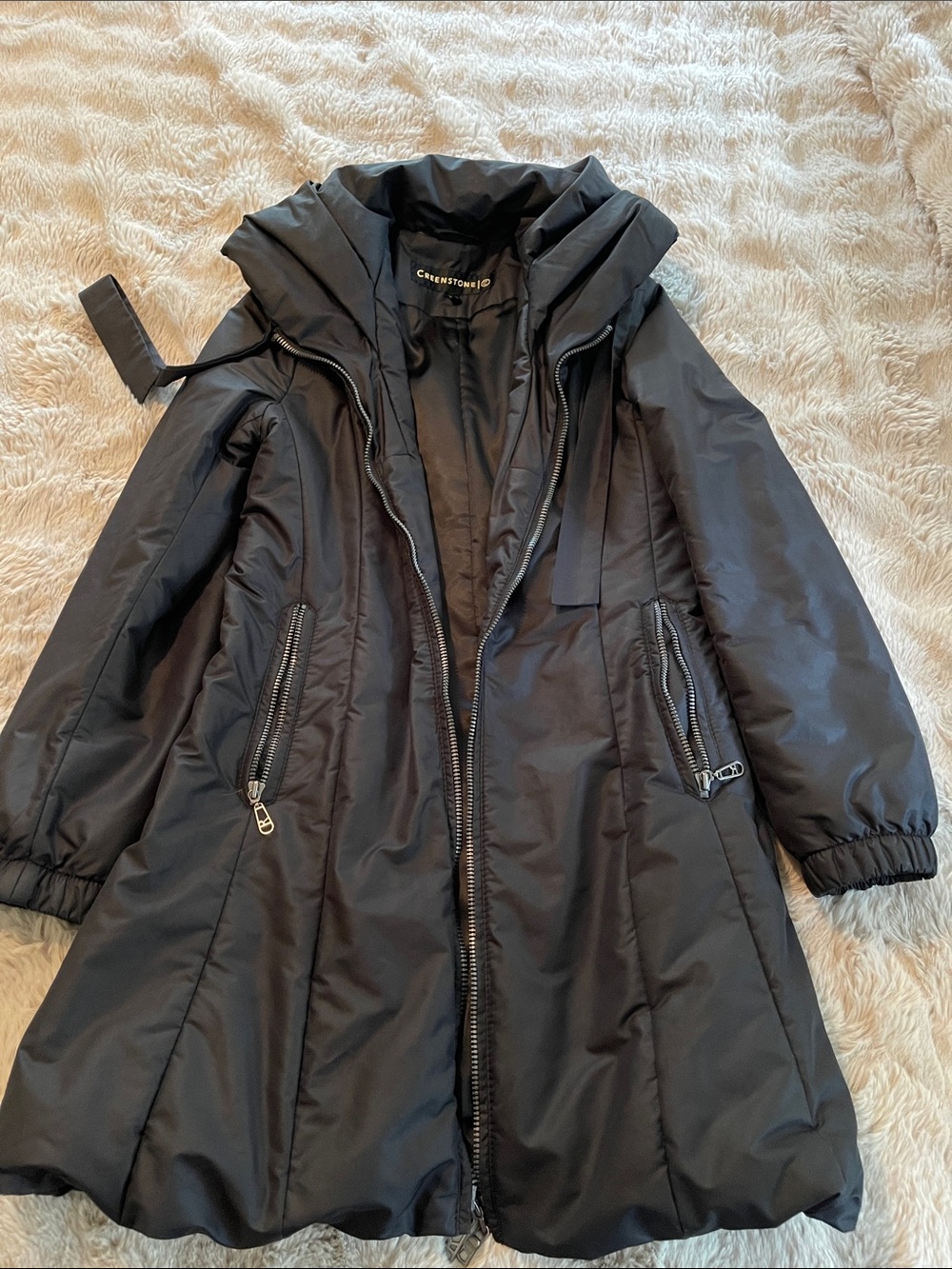 Creenstone Black Long Puffer Coat